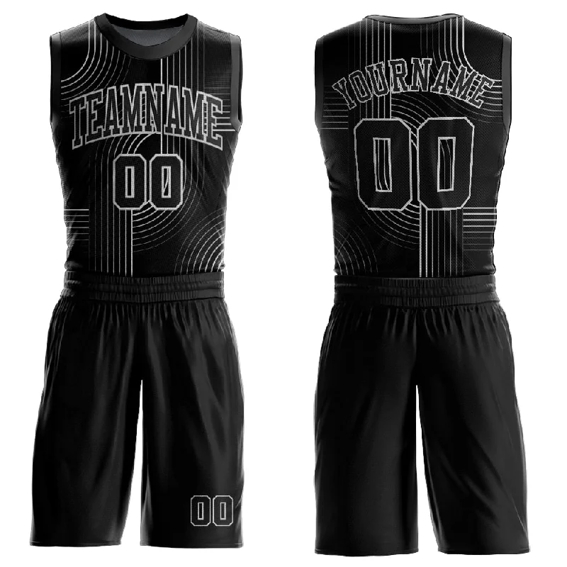 Custom Black Light Gray Tracks Round Neck Sublimation Basketball Suit Jersey