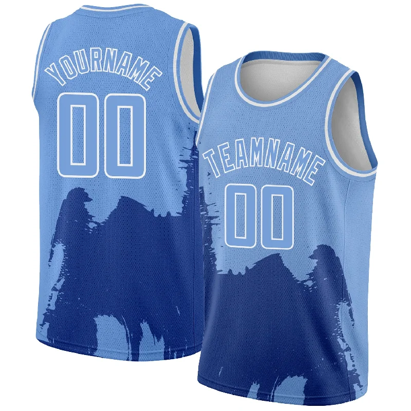 Custom Light Blue White 3D Pattern Design Abstract Grunge Halftone Art Authentic Basketball Jersey