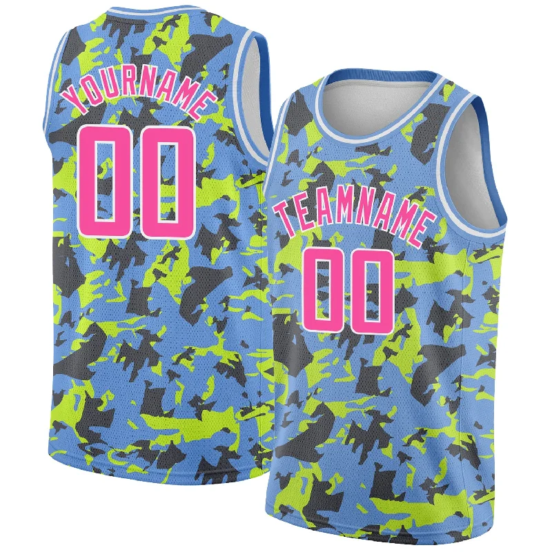 Custom Light Blue Pink-White 3D Pattern Design Abstract Grunge Art Authentic Basketball Jersey