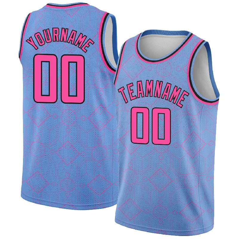 Custom Light Blue Pink-Black Geometric Shapes Authentic City Edition Basketball Jersey