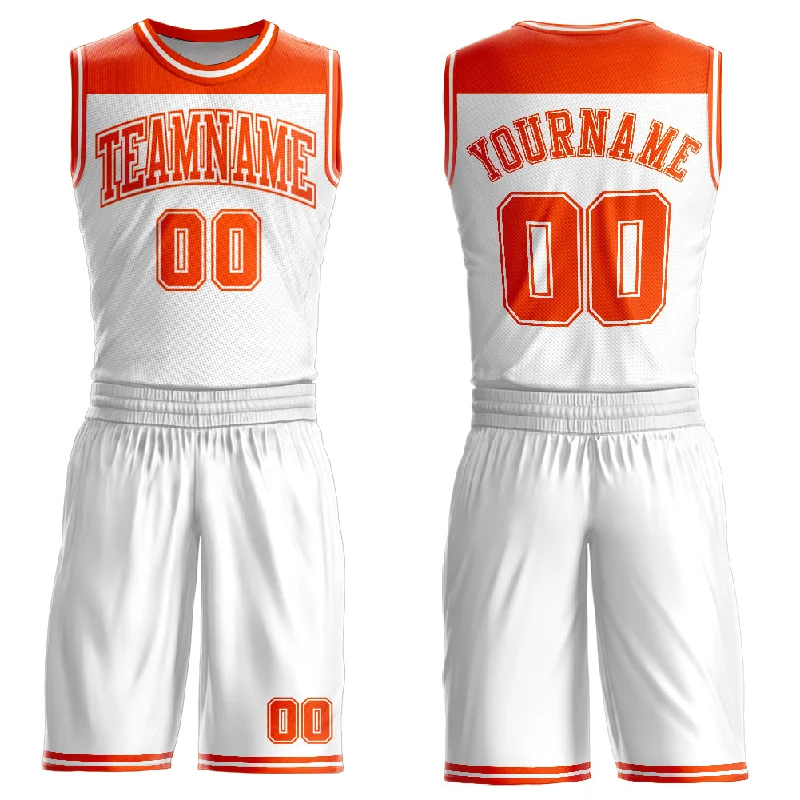 Custom White Orange Color Block Round Neck Sublimation Basketball Suit Jersey