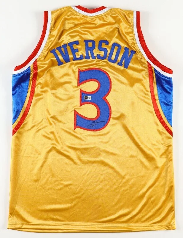 Allen Iverson Signed Philadelphia 76ers Gold Jersey (Beckett) 2001 NBA MVP