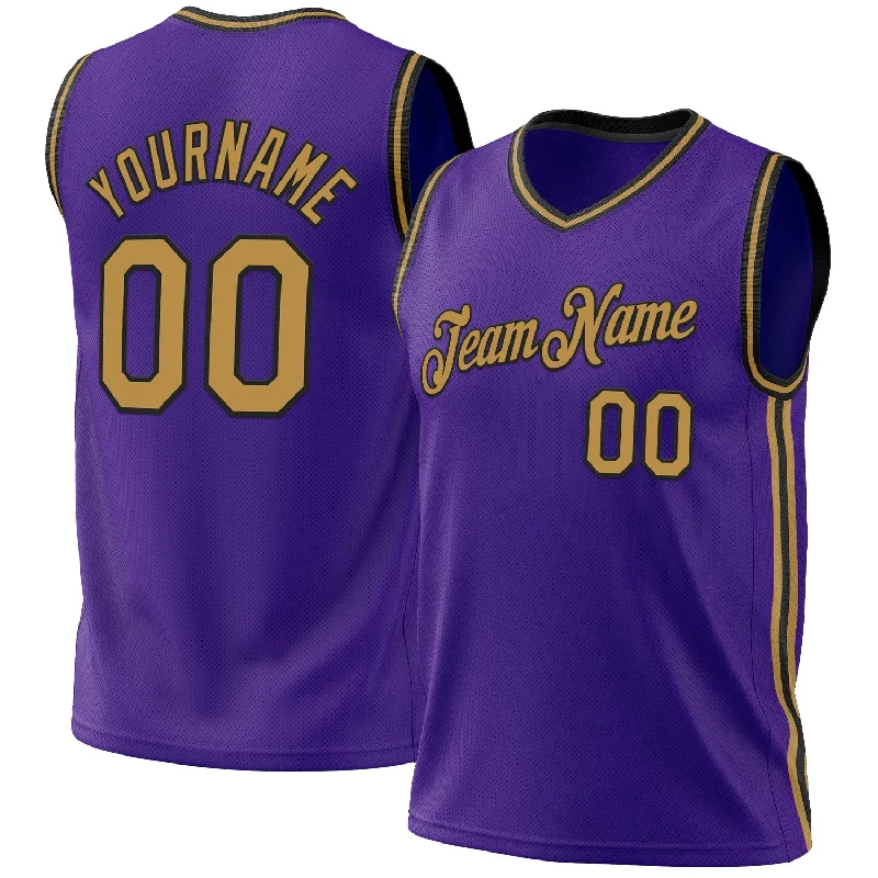 Custom Purple Old Gold-Black Authentic Throwback Basketball Jersey