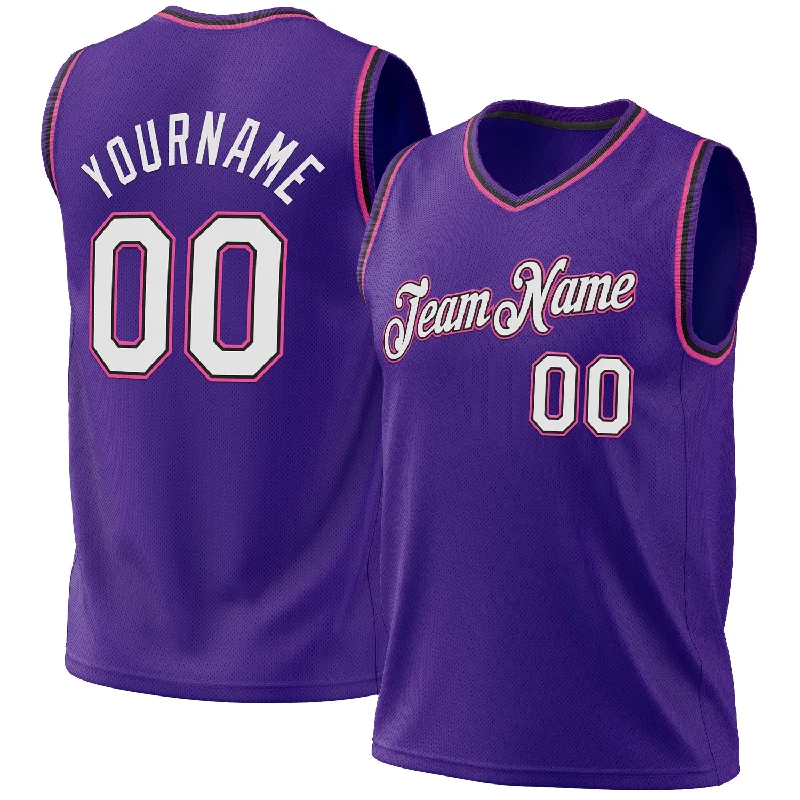 Custom Purple Black-Pink Authentic Throwback Basketball Jersey