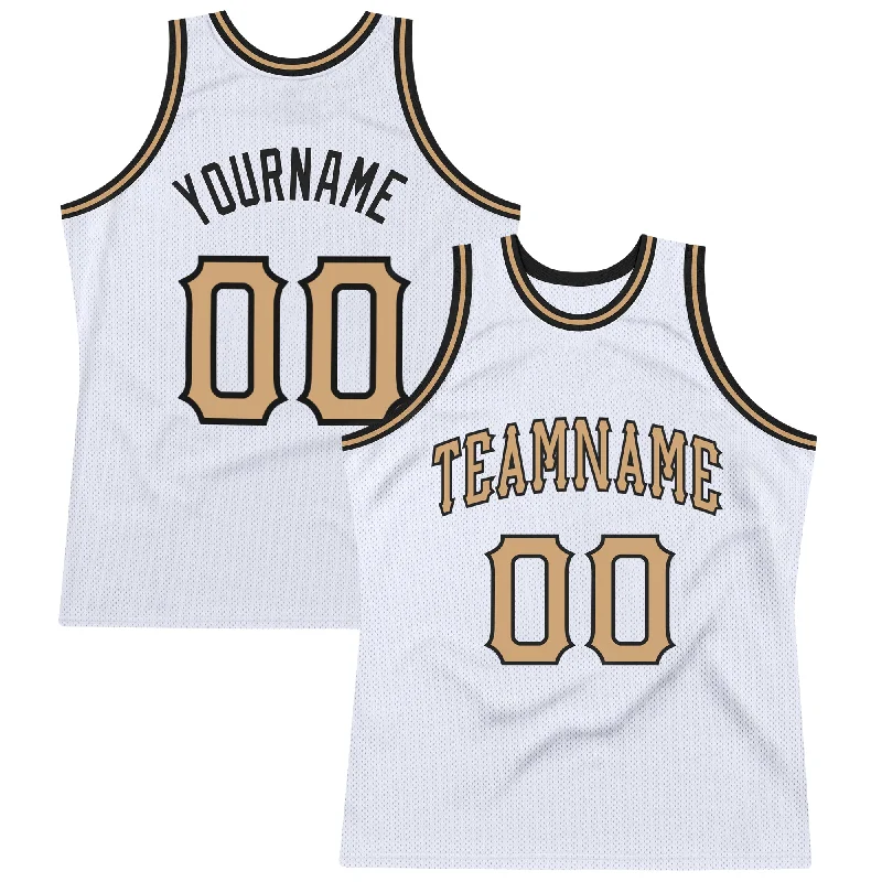 Custom White Old Gold-Black Authentic Throwback Basketball Jersey