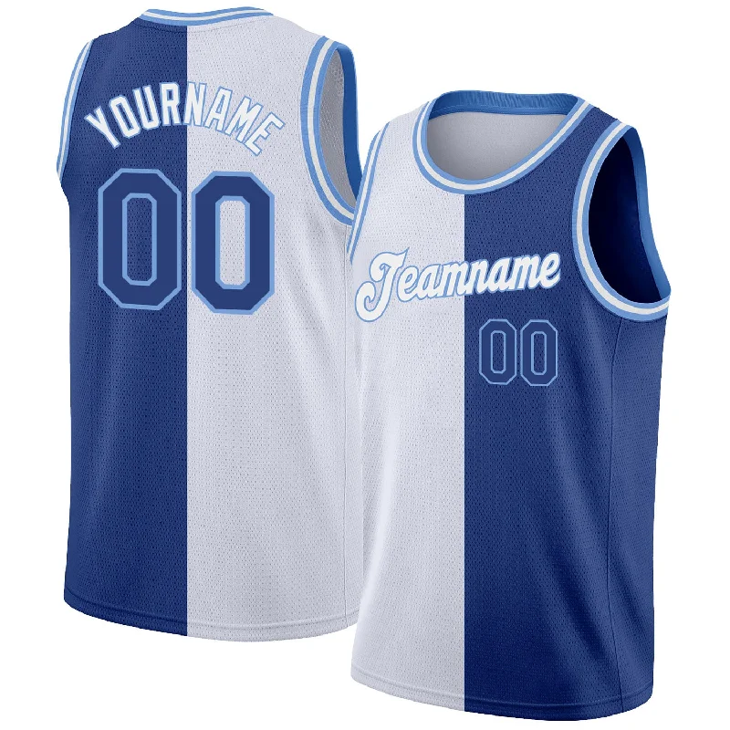 Custom White Royal-Light Blue Authentic Split Fashion Basketball Jersey