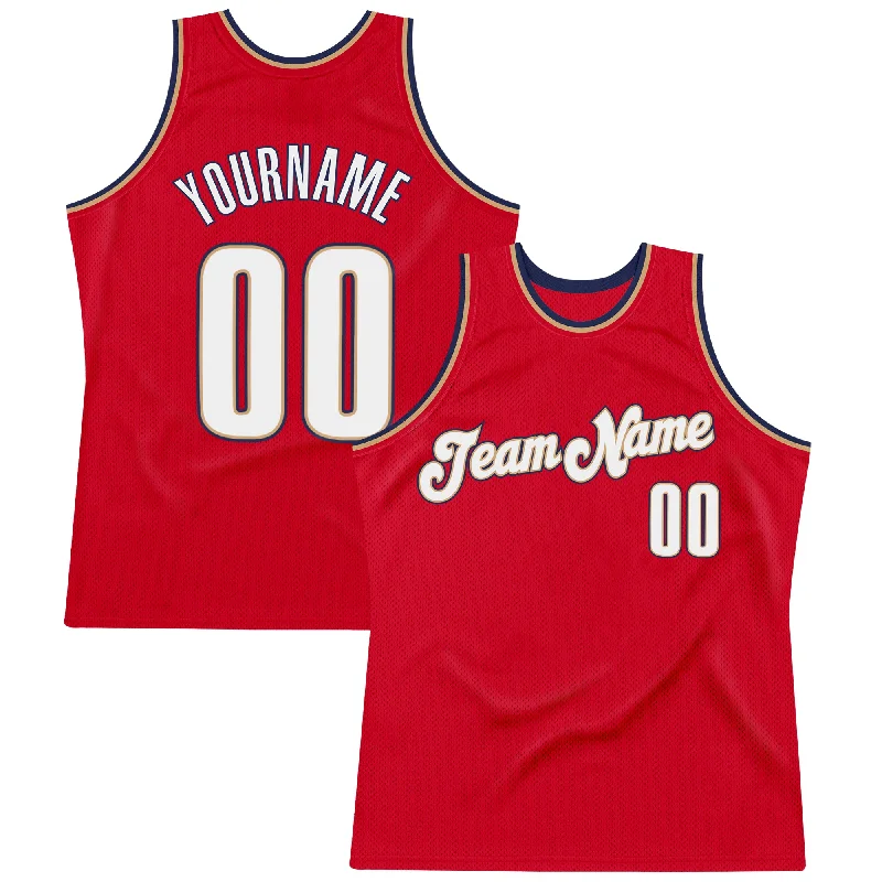 Custom Red White-Navy Authentic Throwback Basketball Jersey