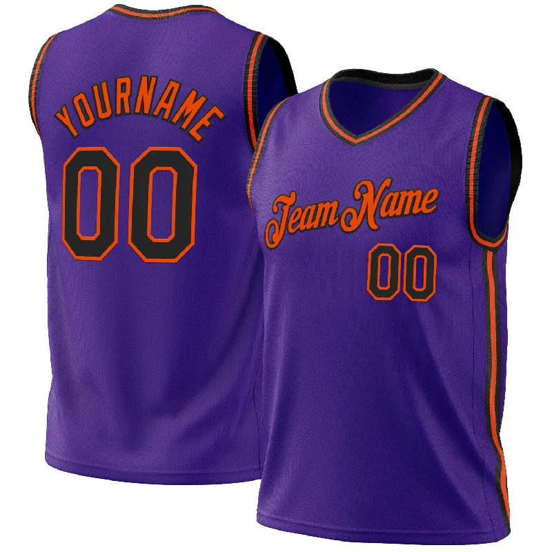 Custom Purple Black-Orange Authentic Throwback Basketball Jersey