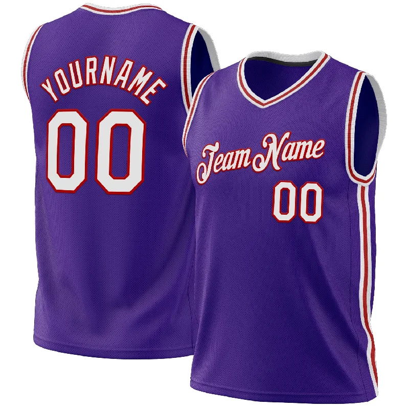 Custom Purple White-Red Authentic Throwback Basketball Jersey