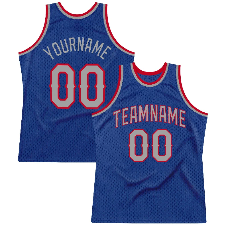 Custom Royal Gray-Red Authentic Throwback Basketball Jersey