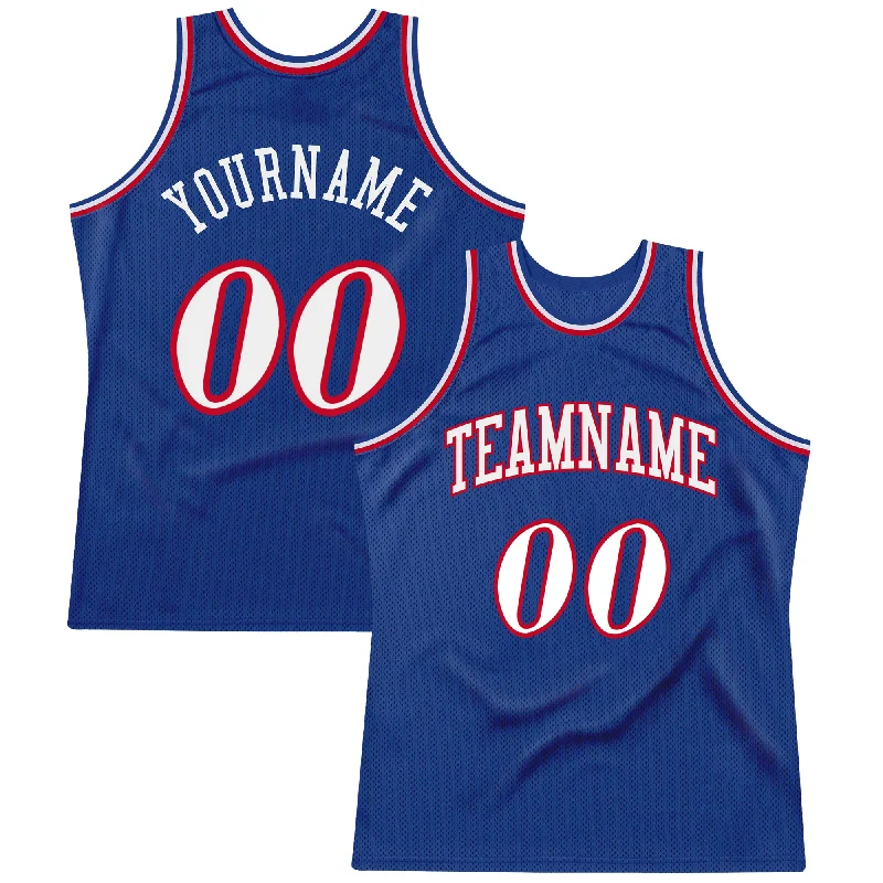 Custom Royal White-Red Authentic Throwback Basketball Jersey