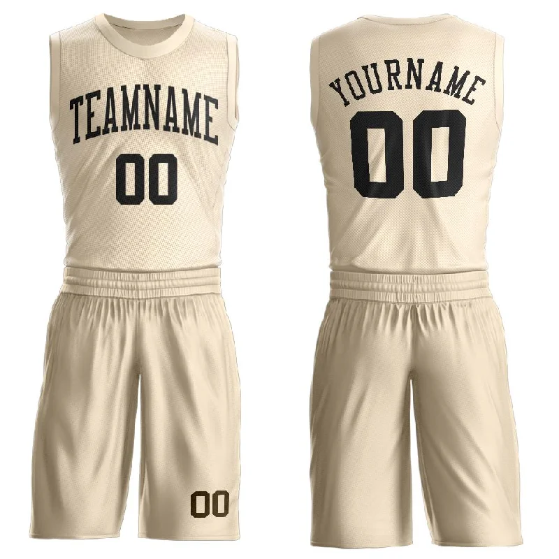 Custom Cream Black Round Neck Suit Basketball Jersey