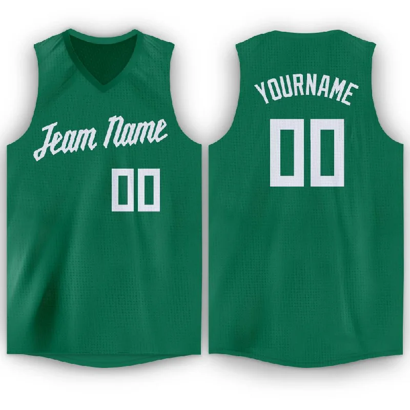 Custom Kelly Green White V-Neck Basketball Jersey