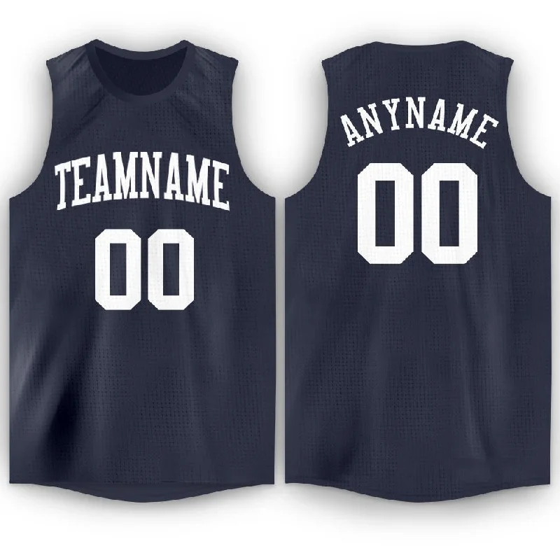 Custom Navy White Round Neck Basketball Jersey