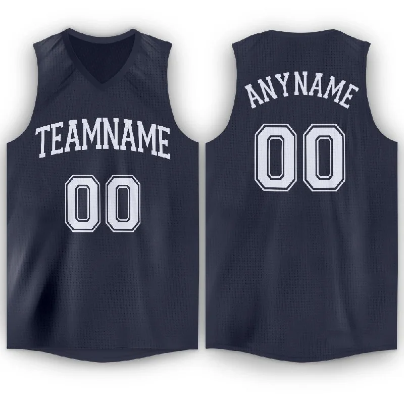 Custom Navy White V-Neck Basketball Jersey