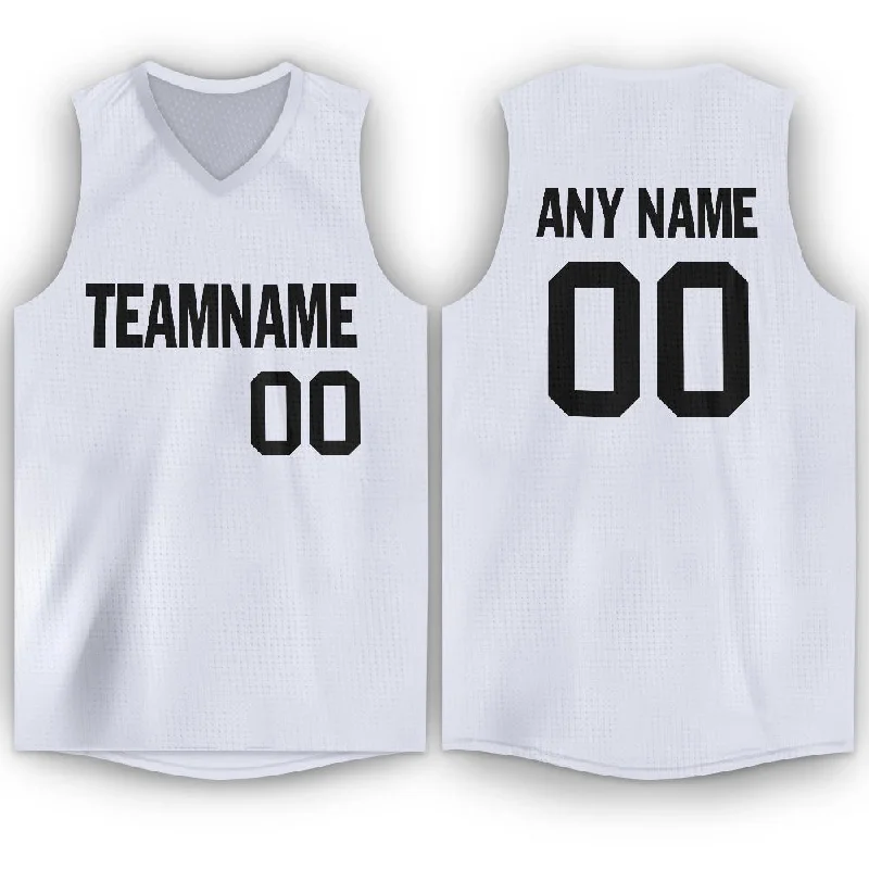 Custom White Black V-Neck Basketball Jersey