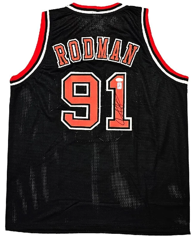 Dennis Rodman Chicago Signed Black Basketball Jersey JSA