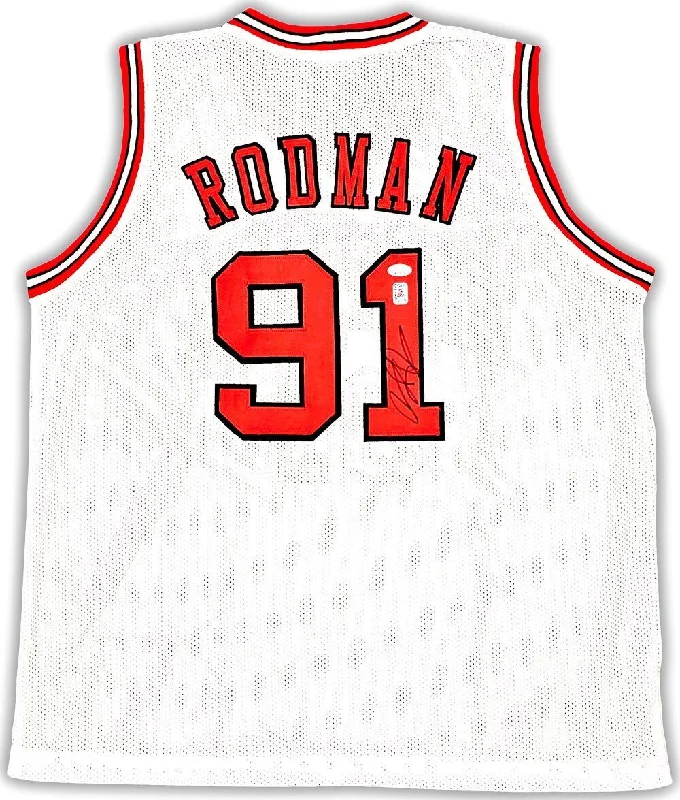 Dennis Rodman Chicago Signed White Basketball Jersey JSA