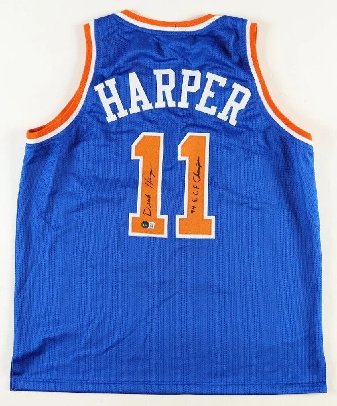 Derek Harper Signed New York Knicks Jersey Inscribed "94 ECF Champs" (Beckett)