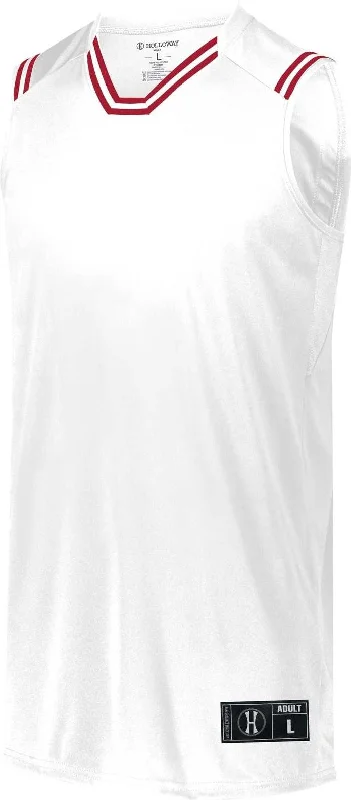 Holloway 224076 Retro Basketball Jersey - White Scarlet