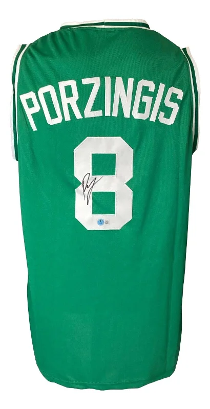 Kristaps Porzingis Boston Signed Green Basketball Jersey BAS