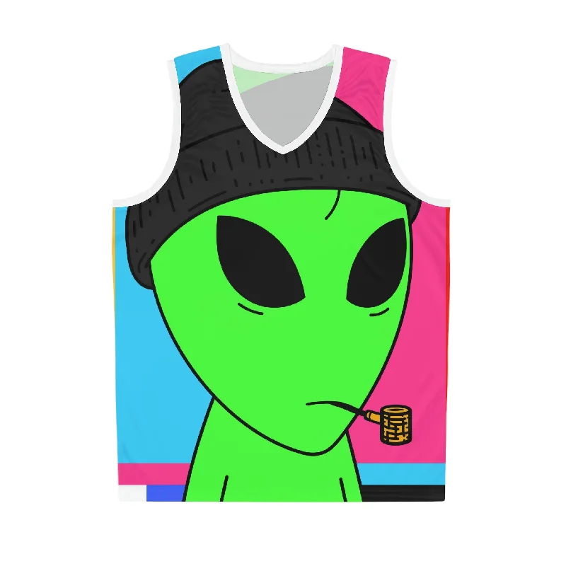 Pipe Smoking Green Alien Black Beanie Basketball Jersey