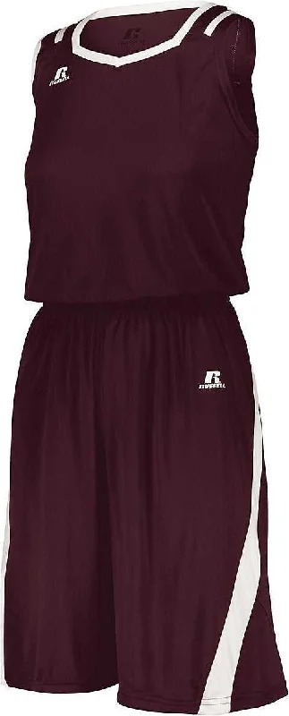 Russell 3B1X2X Ladies Athletic Cut Jersey - Maroon White