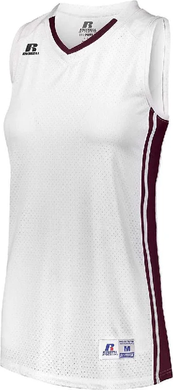 Russell 4B1VTX Ladies Legacy Basketball Jersey - White Maroon