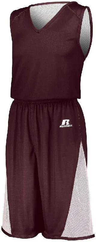 Russell 5R5DLB Youth Undivided Single Ply Reversible Jersey - Maroon White