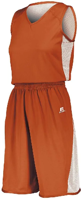 Russell 5R5DLX Ladies Undivided Single Ply Reversible Jersey - Burnt Orange White