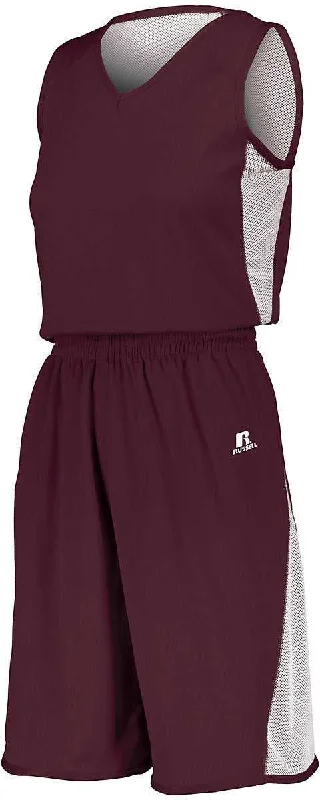 Russell 5R5DLX Ladies Undivided Single Ply Reversible Jersey - Maroon White