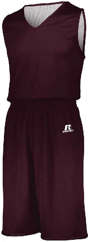 Russell 5R9DLB Youth Undivided Solid Single Ply Reversible Jersey - Maroon White