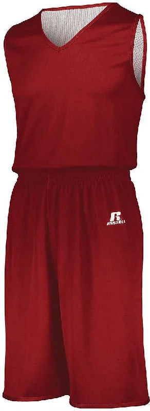 Russell 5R9DLB Youth Undivided Solid Single Ply Reversible Jersey - True Red White