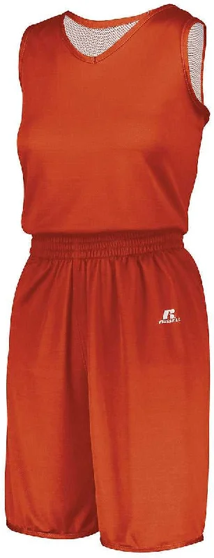 Russell 5R9DLX Ladies Undivided Solid Single Ply Reversible Jersey - Burnt Orange White