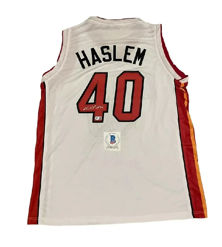 Udonis Haslem Signed Miami Heat White Jersey (Beckett) 3xNBA Champion / Forward