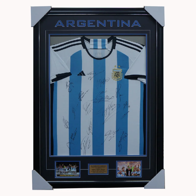 Argentina Signed 2022 World Cup Champions Team Jersey Framed Messi Di Maria - 5462