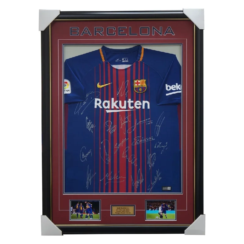 Barcelona 2017/18 Signed Team Jersey Framed La Liga - Messi Iniesta Suarez + Coa - 3222