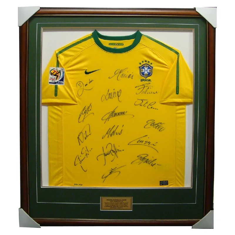 Brasil 2010 World Cup Signed Jersey x 15 Sigs Framed - 2788