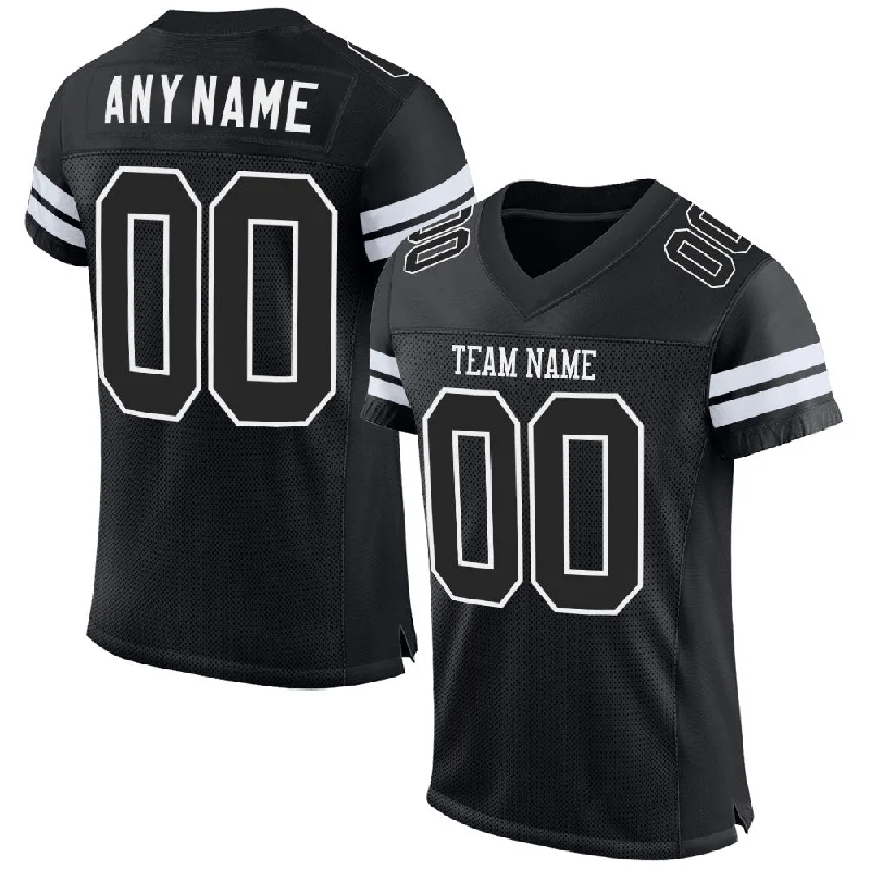 Custom Black Black-White Mesh Authentic Football Jersey