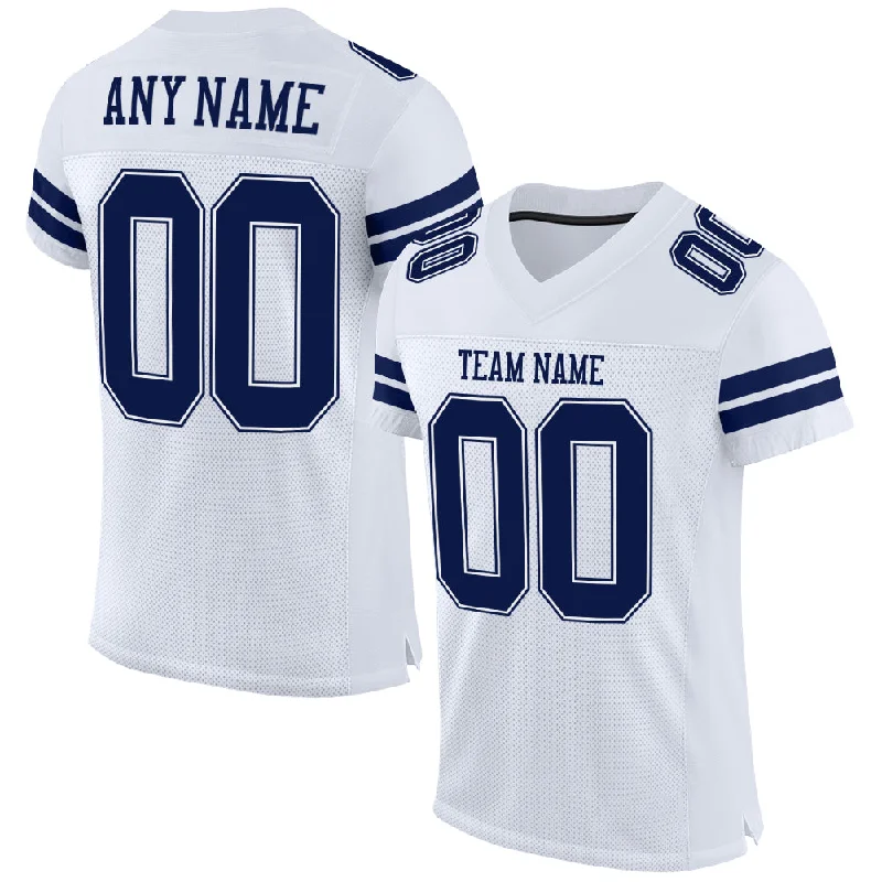 Custom White Navy-White Mesh Authentic Football Jersey