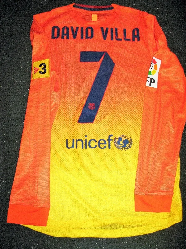 David Villa Barcelona Match Worn Yellow 2012 2013 Jersey Camiseta Shirt M