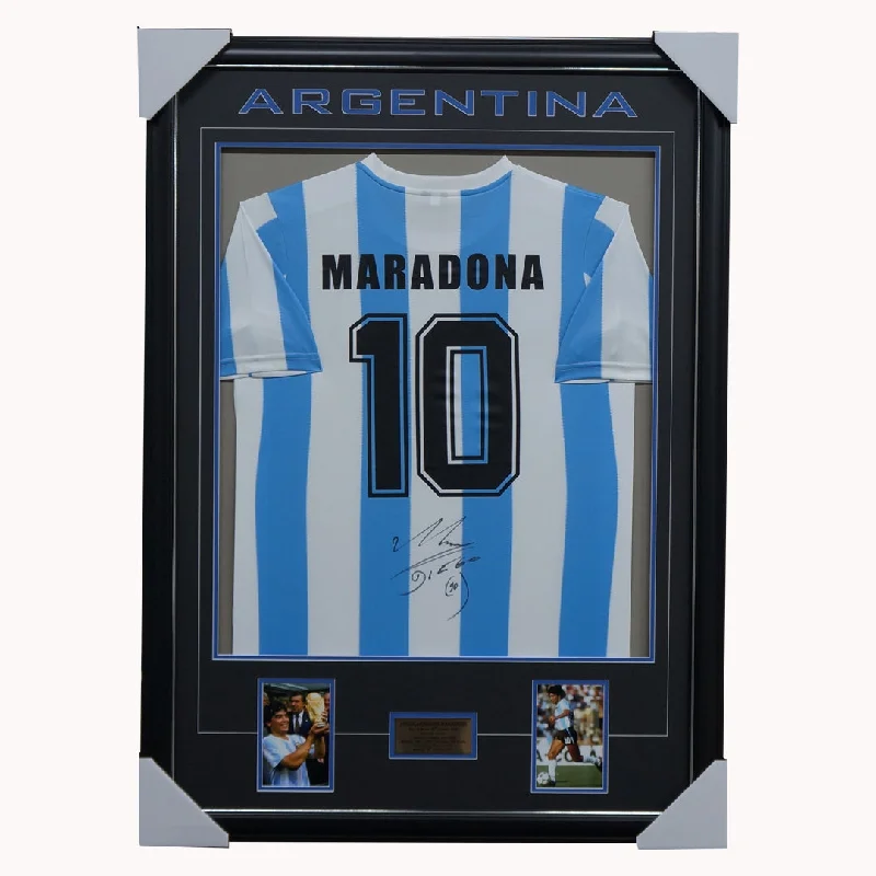 Diego Maradona Signed Argentina Jersey Framed With Photos + COA - 5194