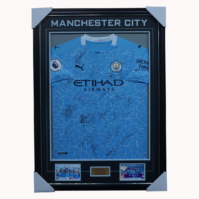 Manchester City Signed 2020/21 EPL Champions Team Jersey Framed - 4817