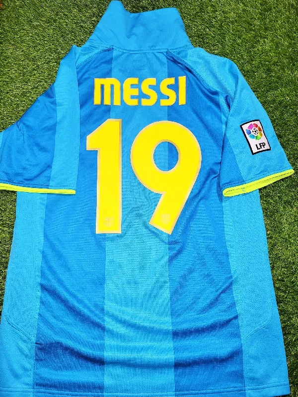 Messi Barcelona Anniversary 2007 2008 Blue Away Soccer Jersey Shirt M SKU# 237743-414