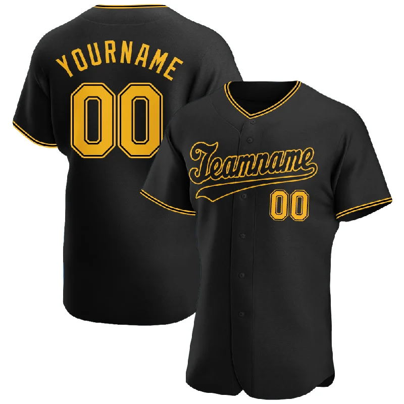 Custom Black Gold-Black Authentic Baseball Jersey