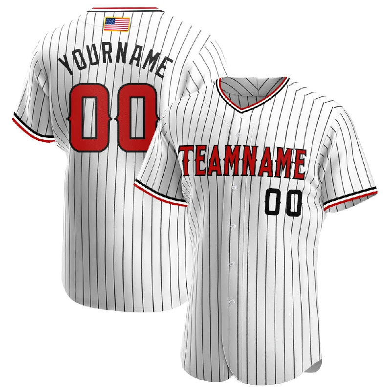 Custom White Black Pinstripe Red-Black Authentic American Flag Fashion Baseball Jersey