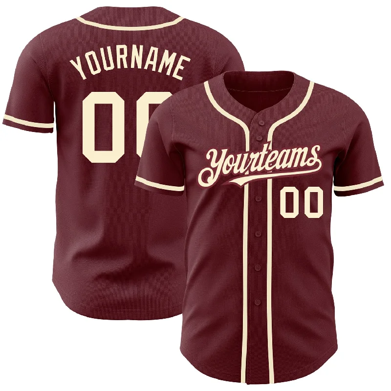 Custom Burgundy Cream Authentic Baseball Jersey