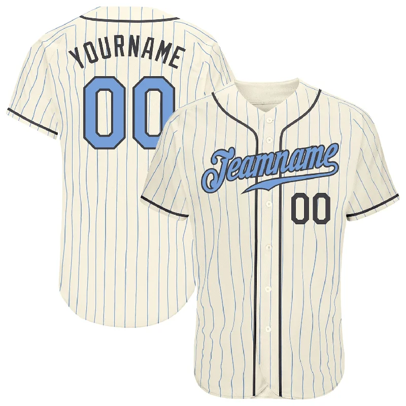 Custom Cream Light Blue Pinstripe Light Blue-Steel Gray Authentic Father's Day Baseball Jersey