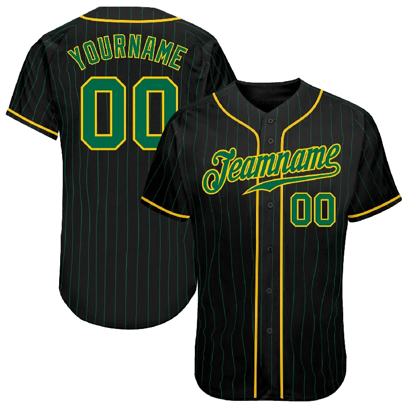 Custom Black Kelly Green Pinstripe Kelly Green-Gold Authentic Baseball Jersey