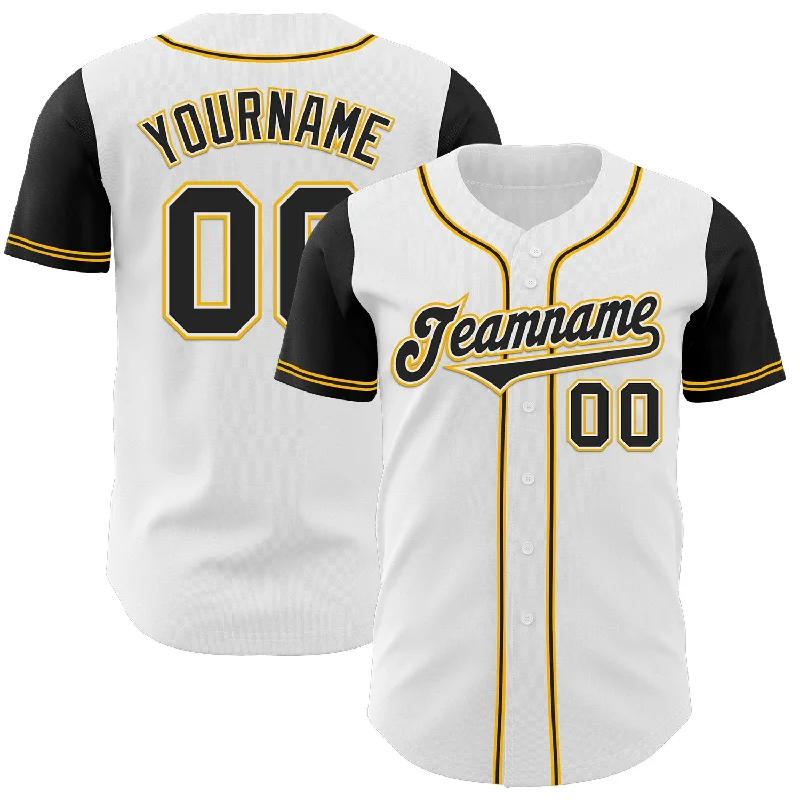 Custom White Black-Gold Authentic Two Tone Baseball Jersey